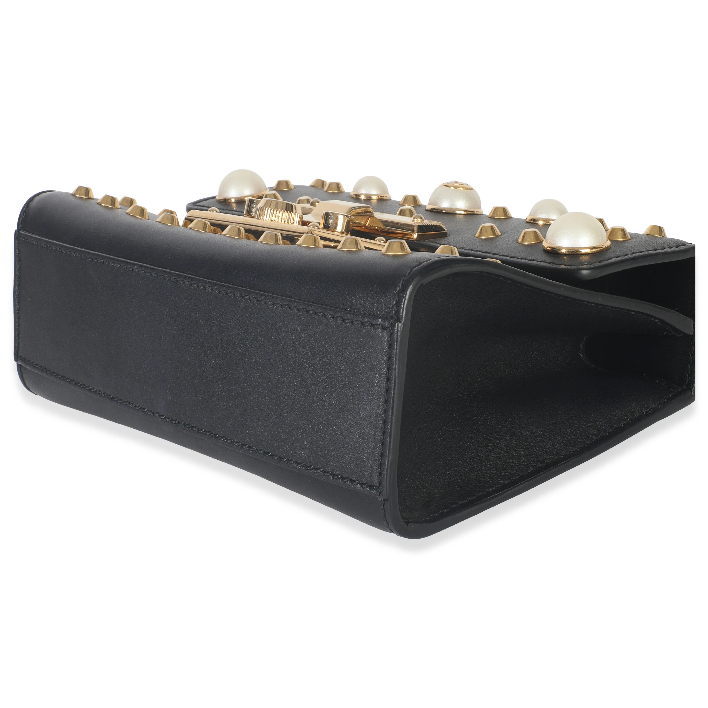 Black Calfskin Pearl GG Stud Small Padlock Shoulder Bag - Image 7