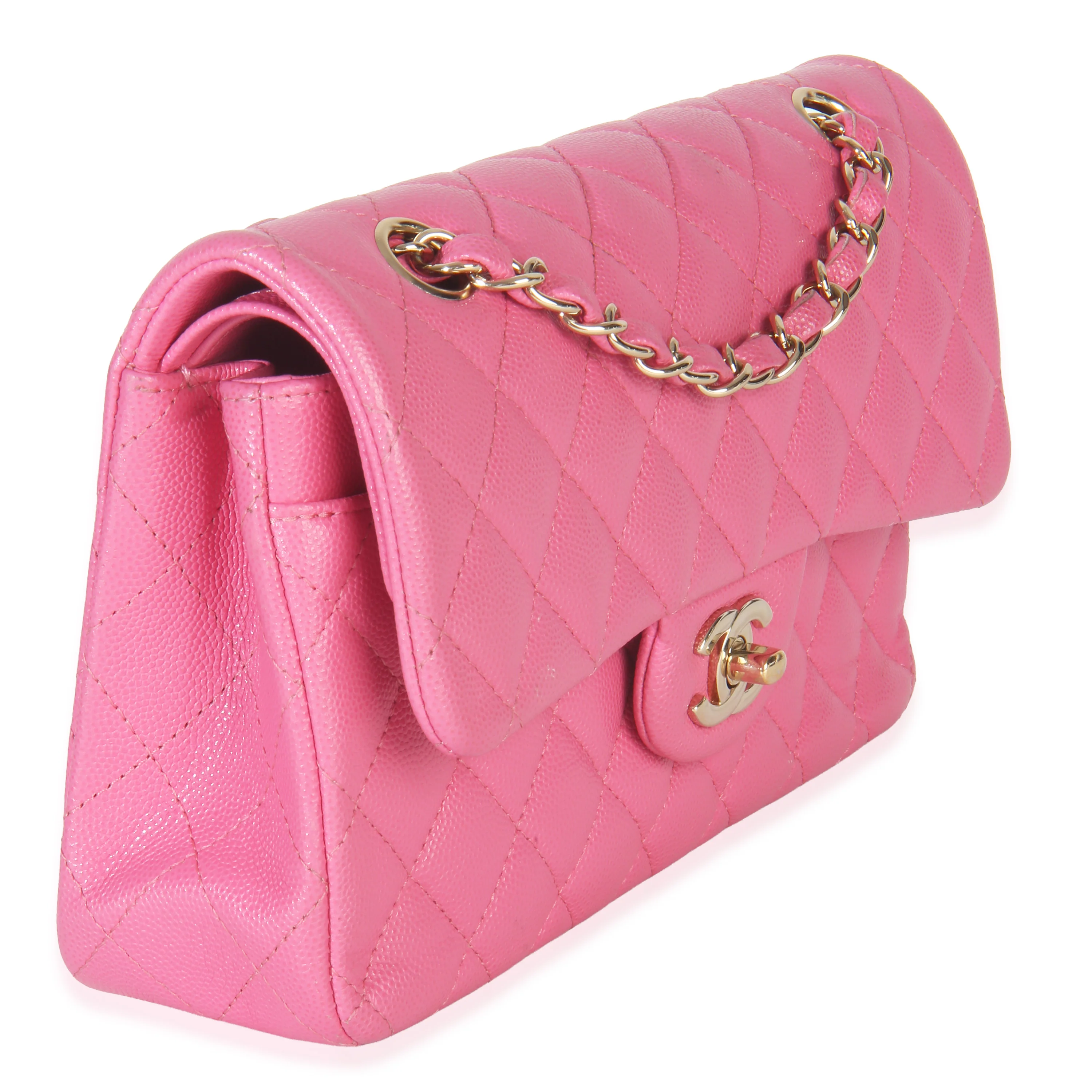 22P Pink Quilted Caviar Small Classic Double Flap Bag - Image 4